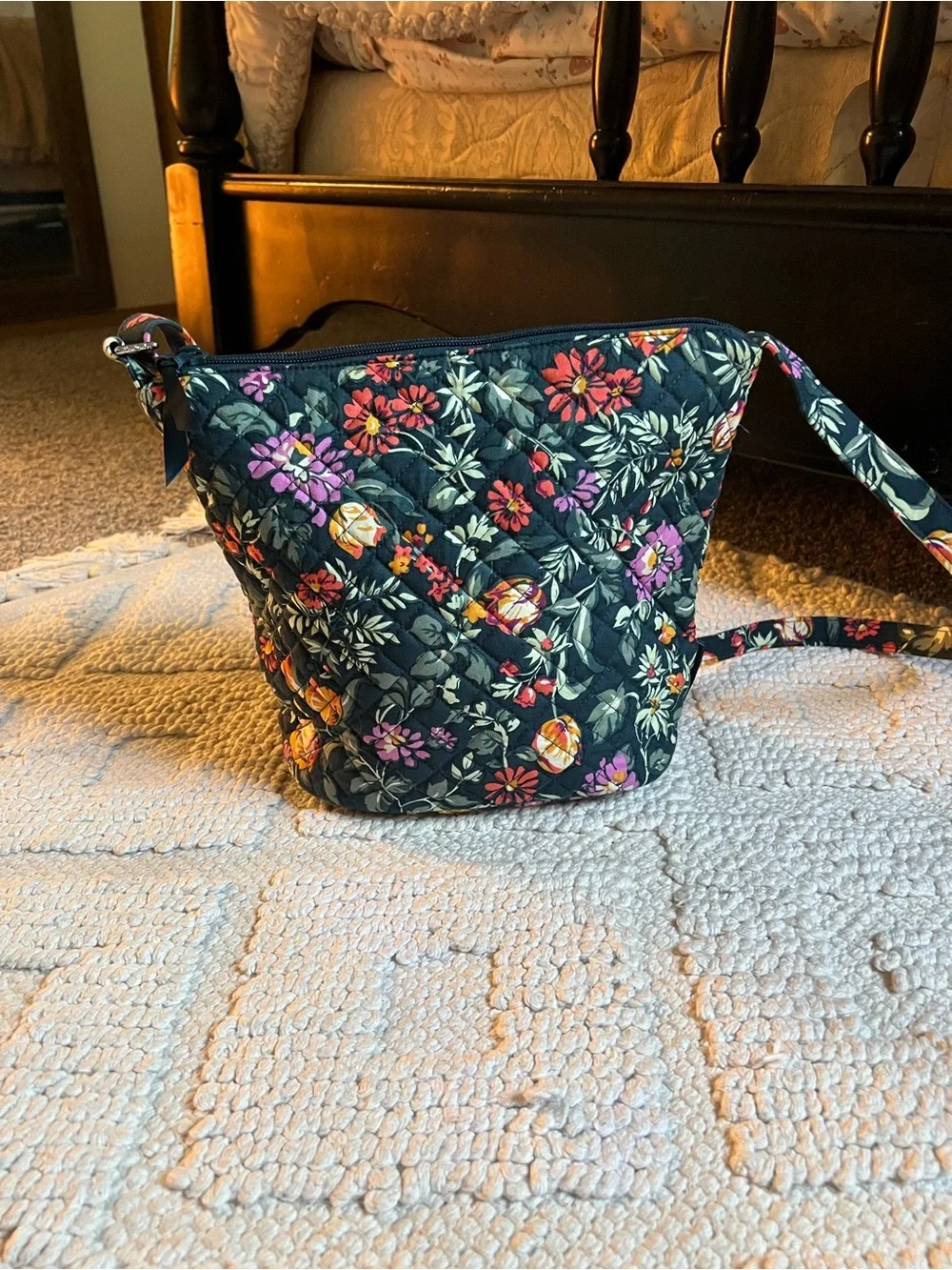 Vera Bradley Black Quilted Floral Crossbody with Pink & Yellow Flowers